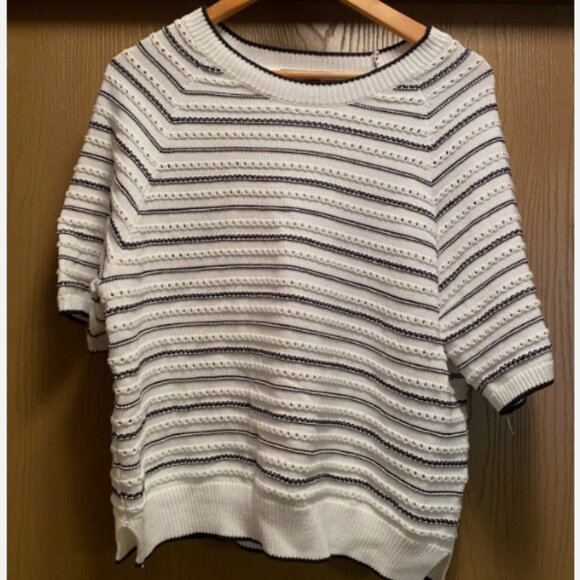 French Connection Oskie Stripe Print Crew Neck Short Sleeve Top Women Size XL - Picture 2 of 4